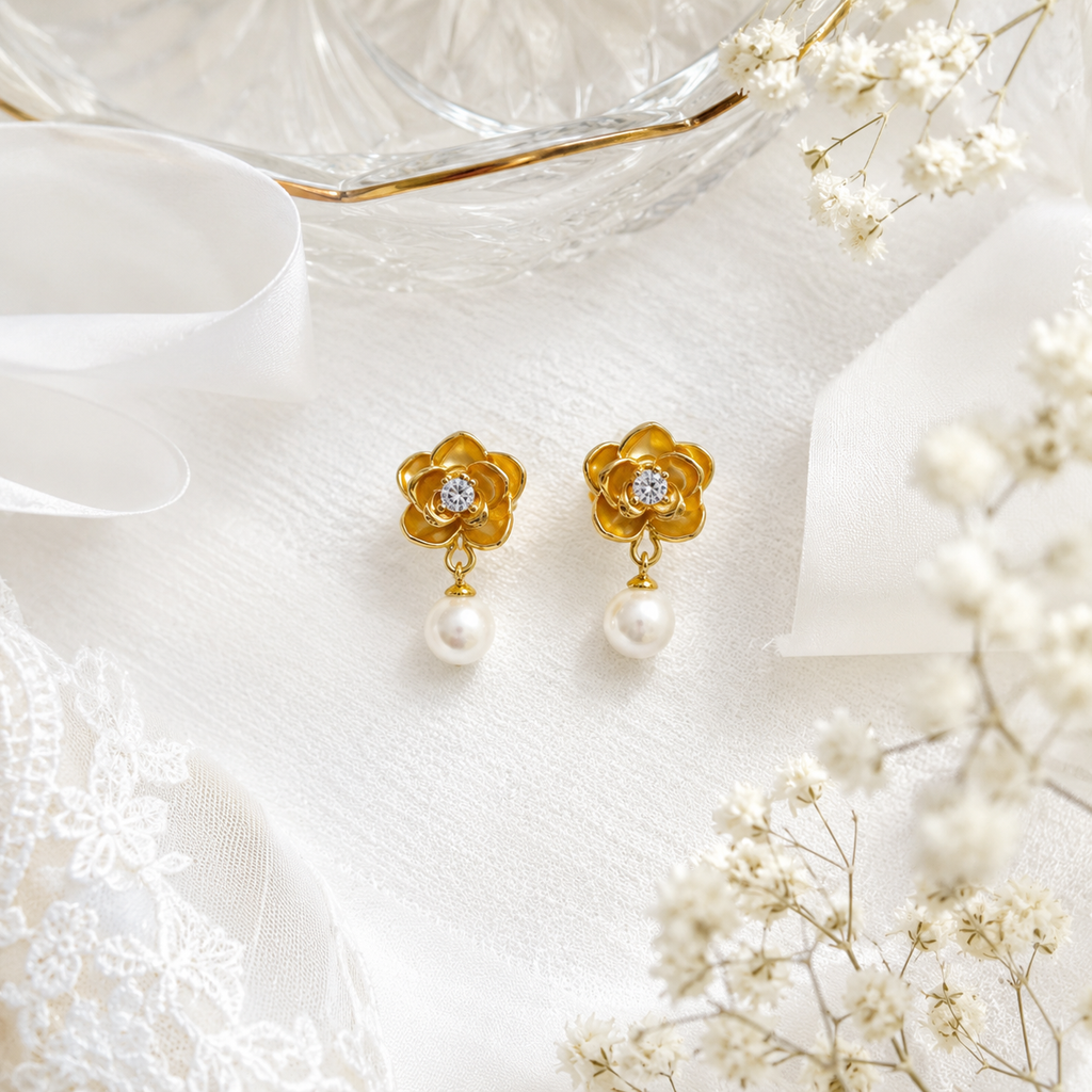 Boucles d'oreilles pendantes perlées à motif floral en édition limitée