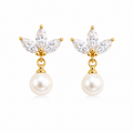Marquise CZ Pearl Drop Bridal Earrings