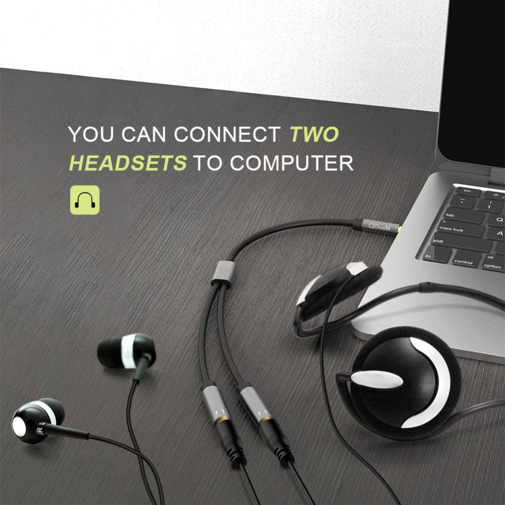Rallonge pour écouteurs, câble audio Jack 3,5 mm mâle vers 2 femelles, répartiteur de casque double, adaptateur de prise casque pour écouteurs, compatible avec téléphone portable, tablette, ordinateur portable
