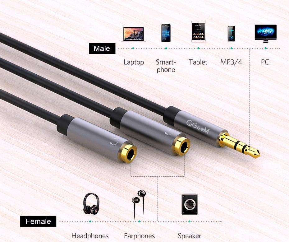 Rallonge pour écouteurs, câble audio Jack 3,5 mm mâle vers 2 femelles, répartiteur de casque double, adaptateur de prise casque pour écouteurs, compatible avec téléphone portable, tablette, ordinateur portable