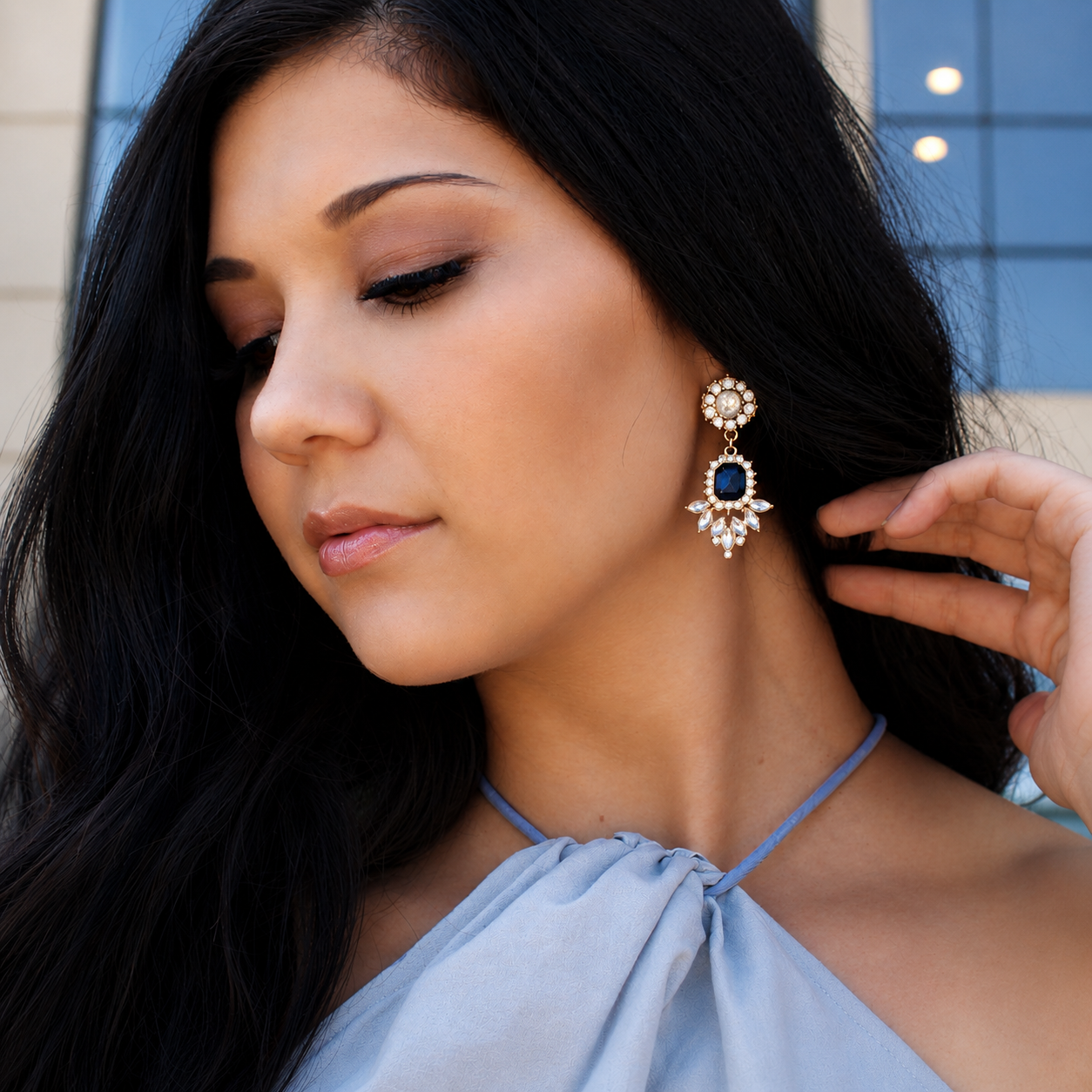 Boucles d'oreilles lustre en cristal bleu