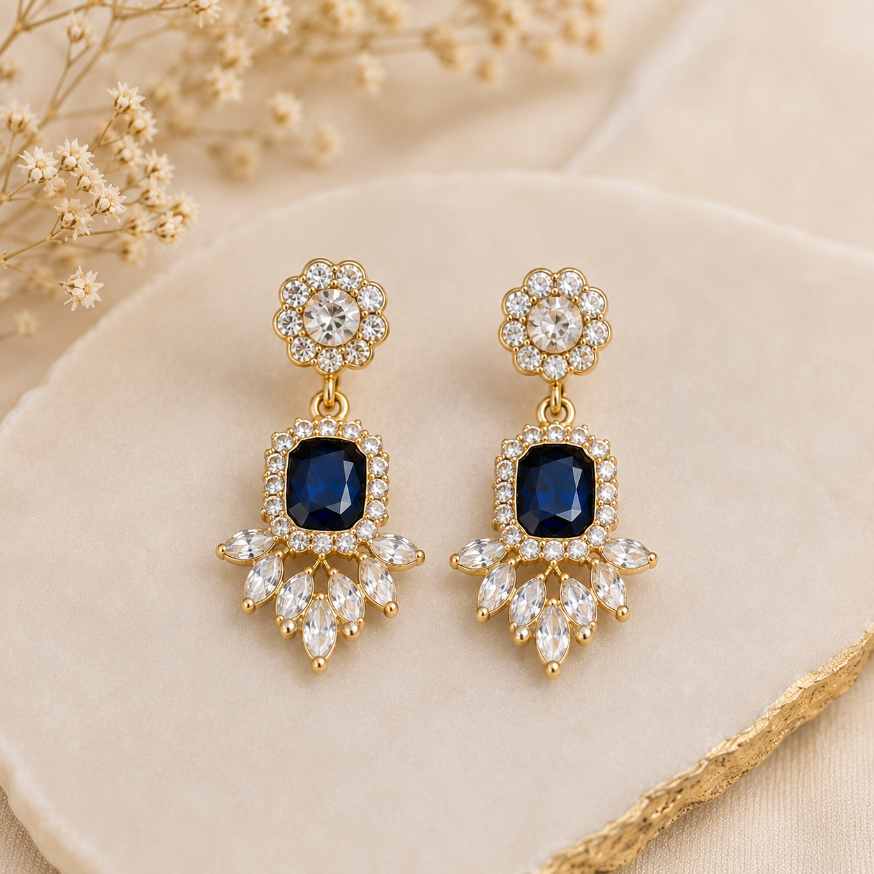 Boucles d'oreilles lustre en cristal bleu