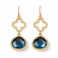 Blue Glass Clover Drop Earrings – Gold Filled Ear Wires – 1.5" Dangle Earrings