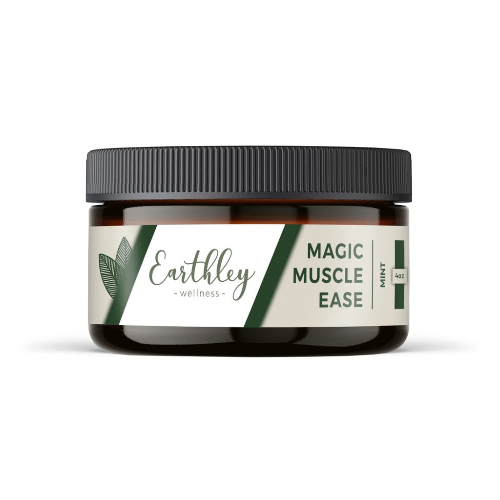Earthley Wellness, Magic Muscle Ease, Soulage la douleur, Apaise naturellement les muscles endoloris, Huile d'olive, Fleurs d'arnica, Beurre de mangue, Beurre de kokum, Flocons de chlorure de magnésium (113 g, Menthe)