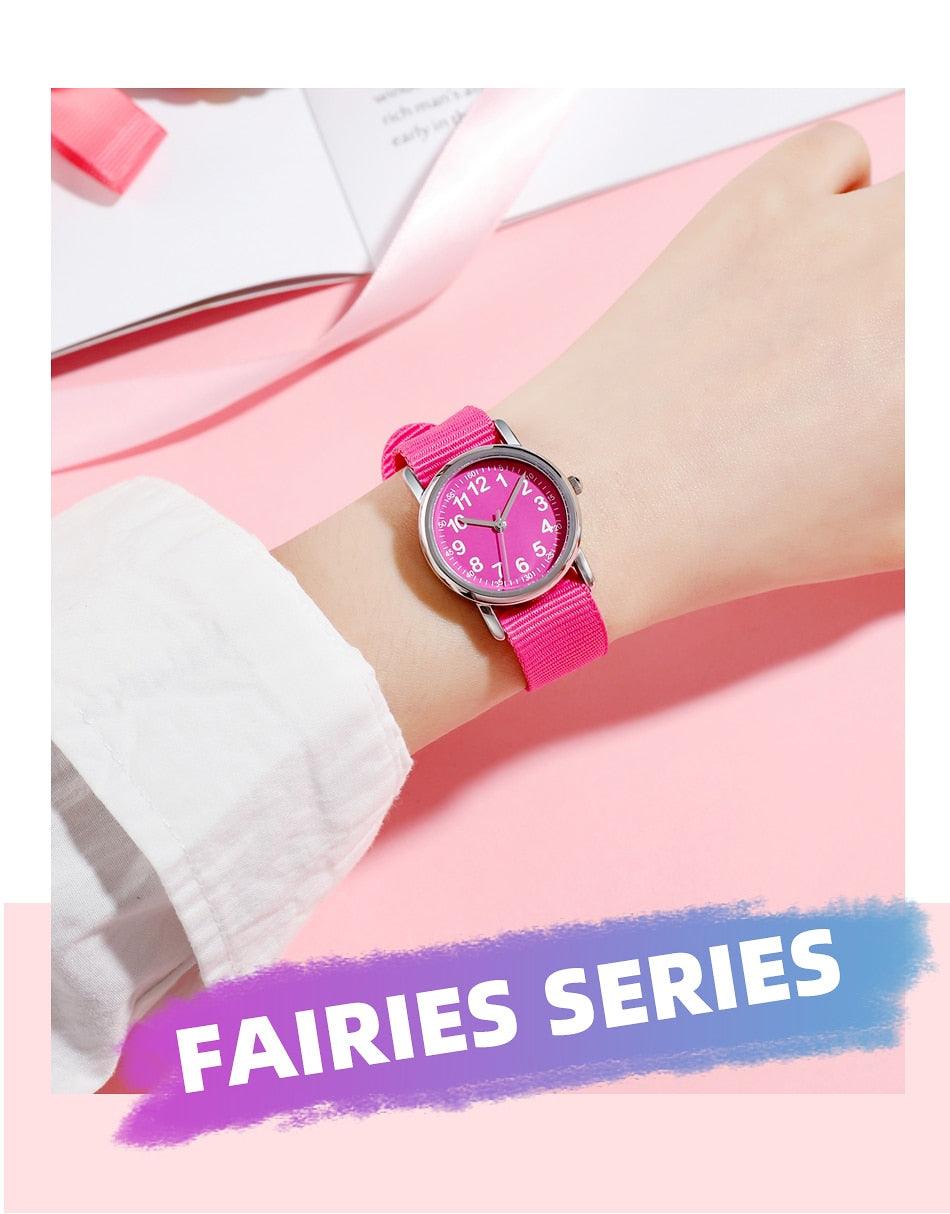 Montres à Quartz Faciles à Lire Bracelet en Nylon Résistant à la Transpiration Mouvement Analogique Montre Pour Filles Garçons Ados Montre-Bracelet Minimaliste Avec Bracelet Souple Montre d'Apprentissage Montre Première Montre Bracelet en Tissu Doux