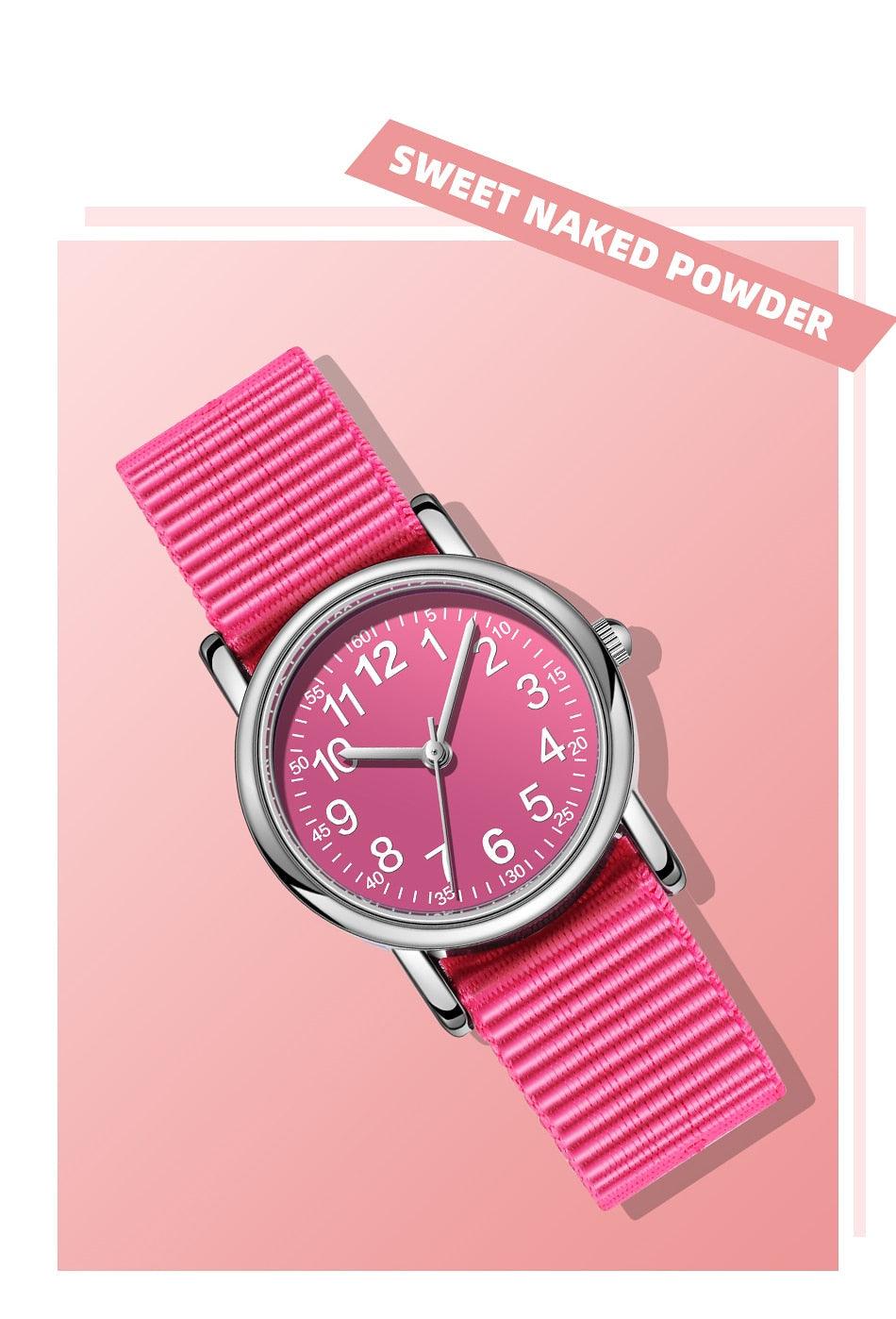 Montres à Quartz Faciles à Lire Bracelet en Nylon Résistant à la Transpiration Mouvement Analogique Montre Pour Filles Garçons Ados Montre-Bracelet Minimaliste Avec Bracelet Souple Montre d'Apprentissage Montre Première Montre Bracelet en Tissu Doux