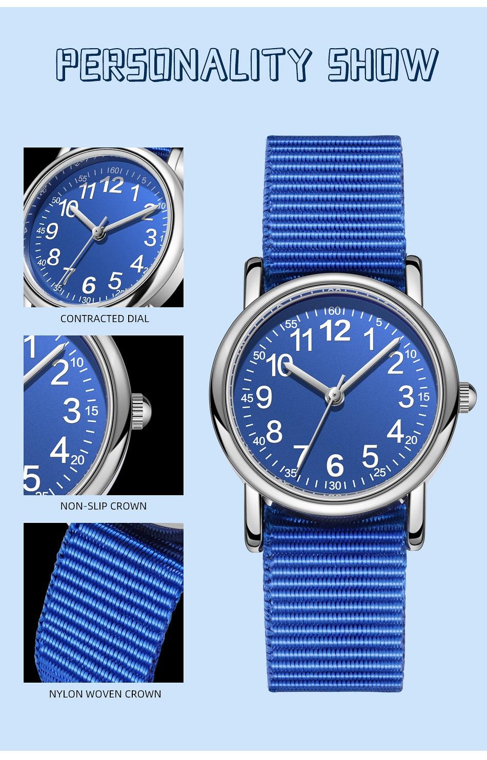 Montres à Quartz Faciles à Lire Bracelet en Nylon Résistant à la Transpiration Mouvement Analogique Montre Pour Filles Garçons Ados Montre-Bracelet Minimaliste Avec Bracelet Souple Montre d'Apprentissage Montre Première Montre Bracelet en Tissu Doux