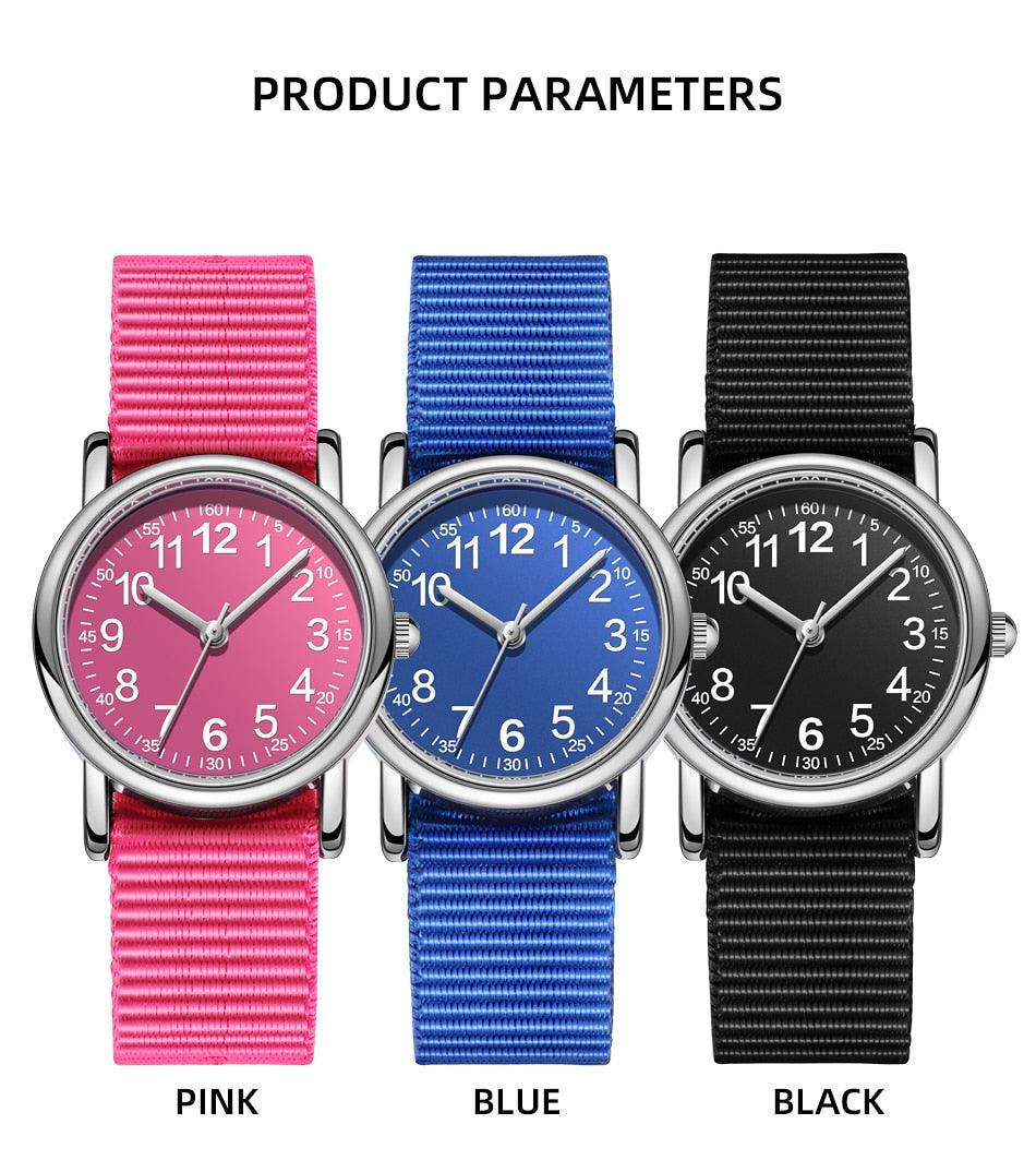 Montres à Quartz Faciles à Lire Bracelet en Nylon Résistant à la Transpiration Mouvement Analogique Montre Pour Filles Garçons Ados Montre-Bracelet Minimaliste Avec Bracelet Souple Montre d'Apprentissage Montre Première Montre Bracelet en Tissu Doux