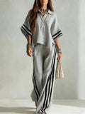 Ensemble deux pièces chemise à manches courtes et pantalon ample pour femme