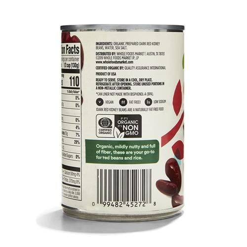 Whole Foods Market, Haricots rouges foncés biologiques, 439 g