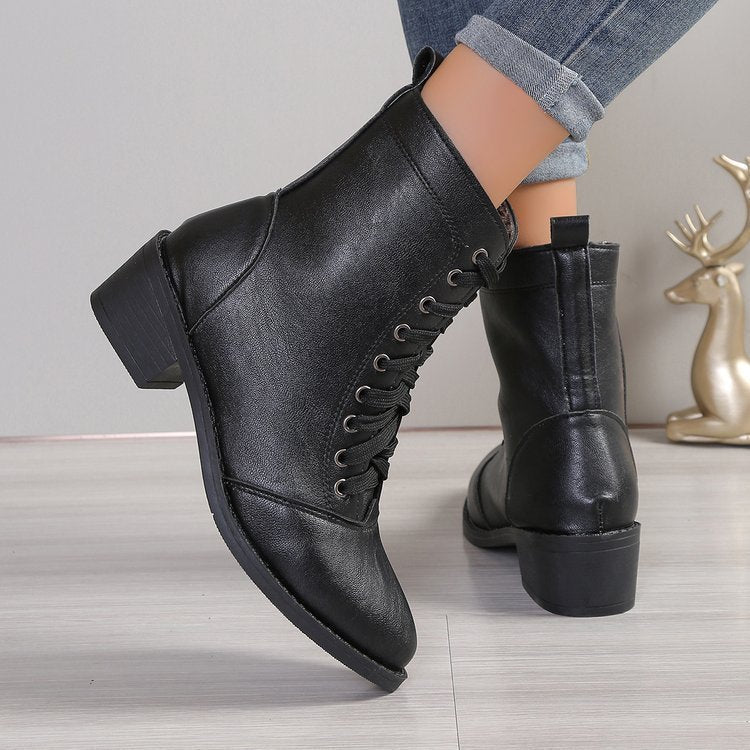 Bottes montantes en cuir zippées style britannique — Bottes de mode tendance pour femme