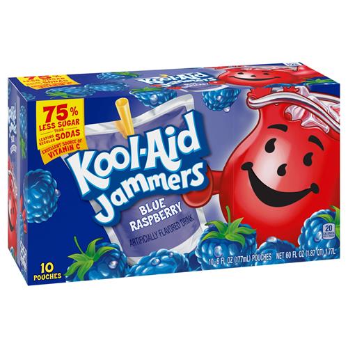 Boisson aromatisée à la framboise bleue Kool-Aid Jammers, boîte de 10 unités, sachets de 17,7 cl