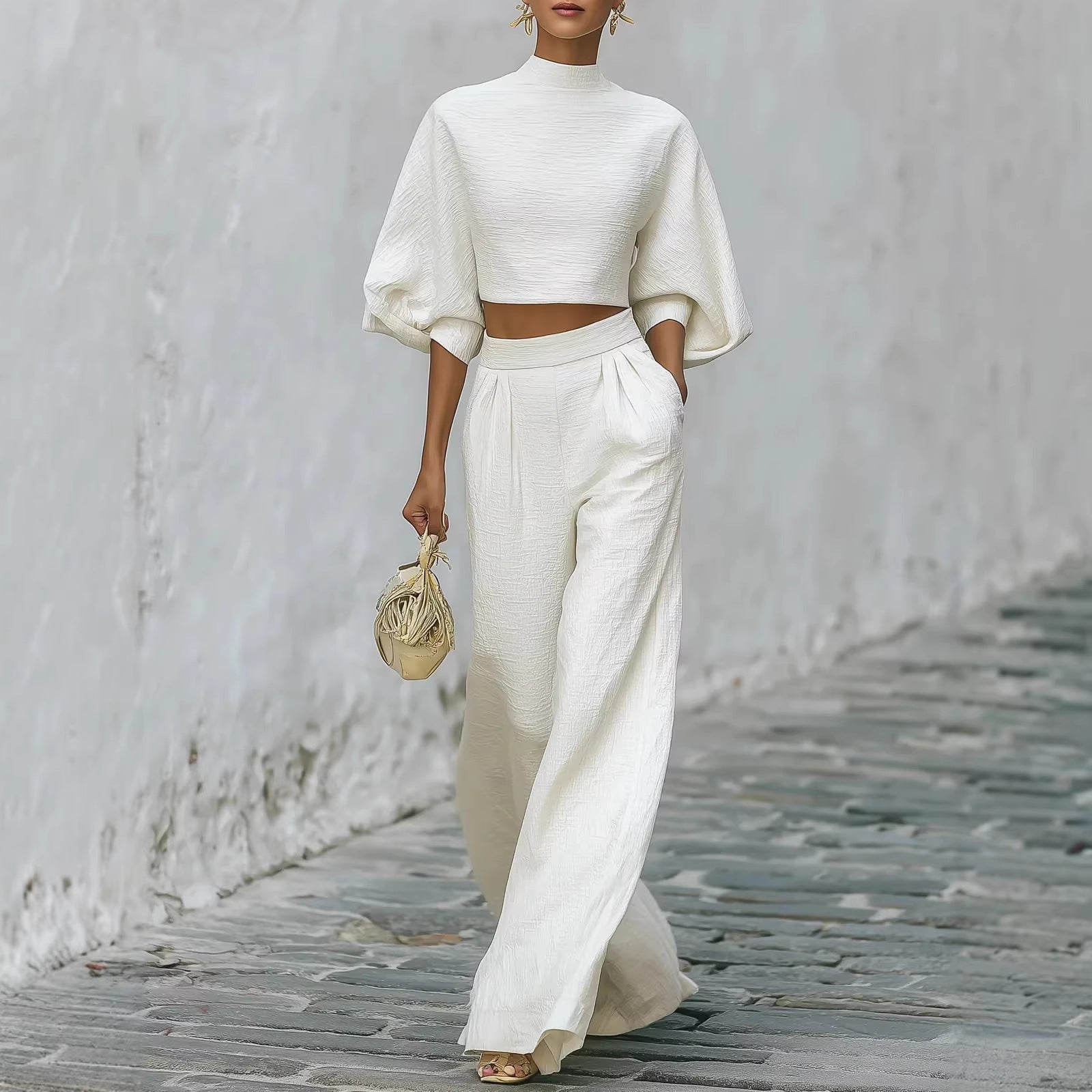 Ensemble Top Court et Pantalon Taille Haute pour Femme – Tenue Décontractée Deux Pièces