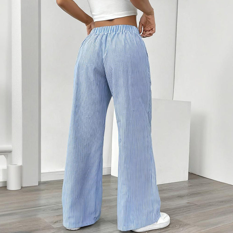 Pantalon long décontracté à rayures, coupe droite et large, avec poches pour femmes