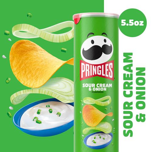 Pringles Croustilles, Collations pour le déjeuner, Collations sur le pouce, Crème aigre et oignon, Boîte de 155g (1 boîte)