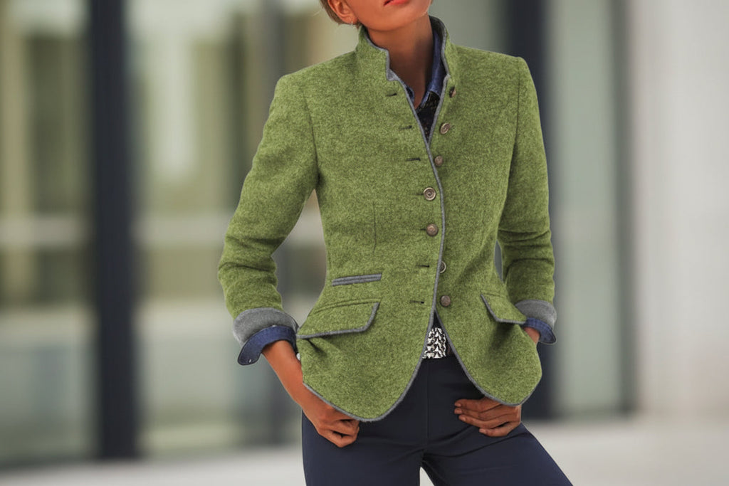 Veste en laine color-block pour femme – Manteau élégant et décontracté à boutons multiples