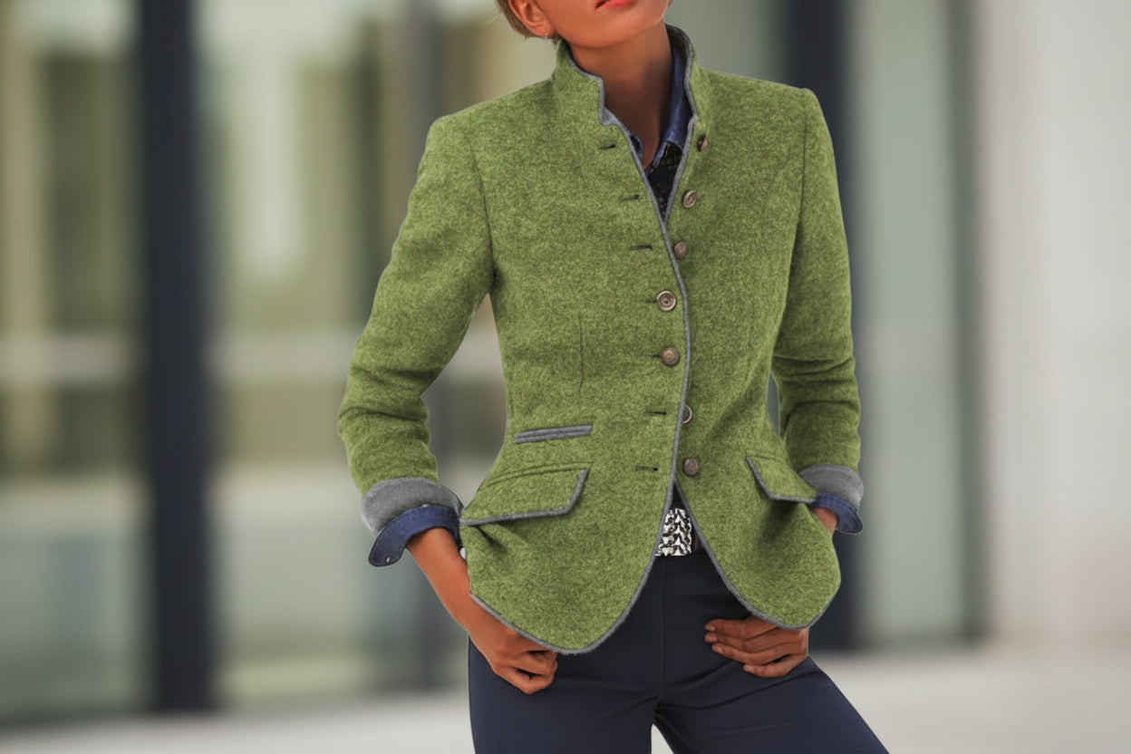 Veste en laine color-block pour femme – Manteau élégant et décontracté à boutons multiples