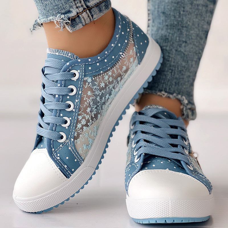 Baskets en toile décontractées à pois et broderies florales pour femme
