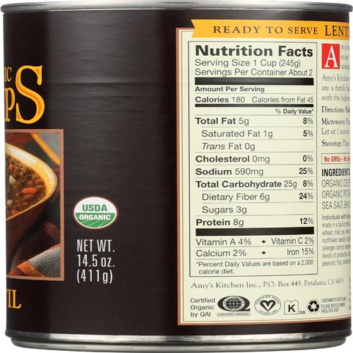 Soupe aux lentilles Amy's sans gluten bio