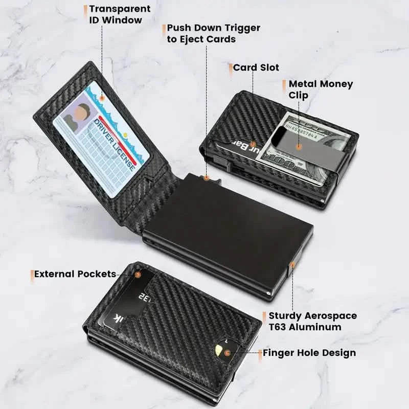 Portefeuille Minimaliste en Fibre de Carbone pour Homme – Bifold Fin avec Pince à Billets et Protection RFID