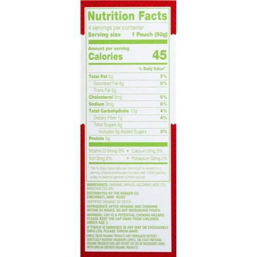 Compote de pommes biologique sans sucre Simple Truth en sachets 4 unités / 90 g