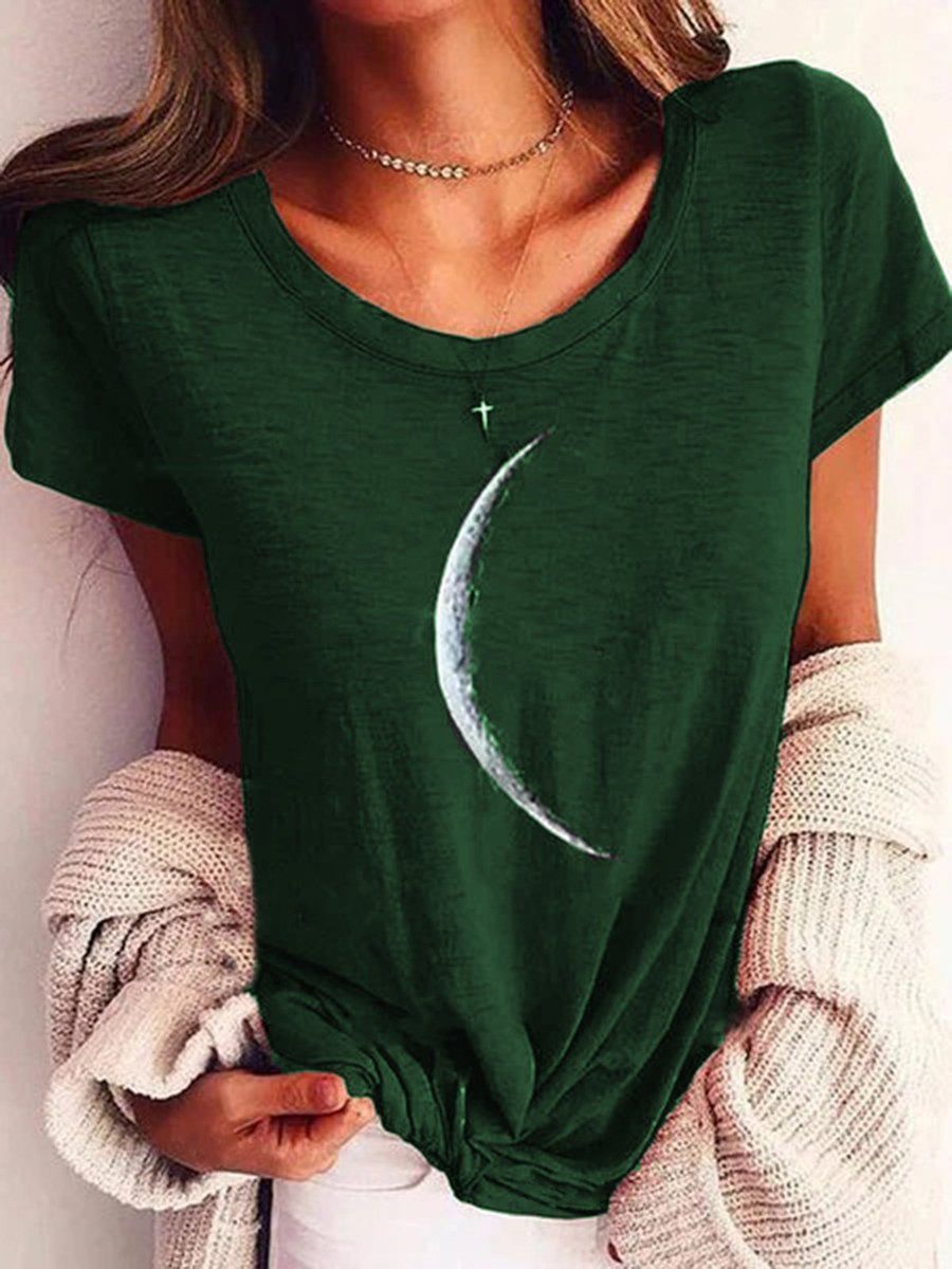 T-shirt imprimé à col large – Haut décontracté à manches courtes pour femme