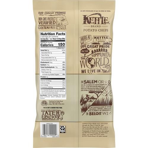 Croustilles Kettle Brand, croustilles Kettle non salées, 5 oz