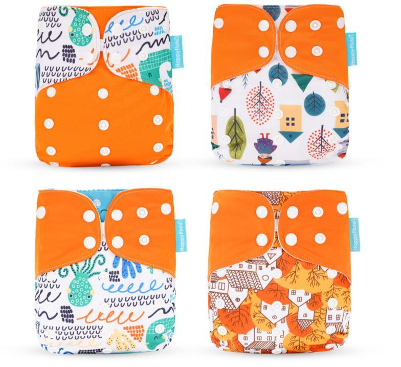 Lot de 4 couvre-couches lavables écologiques, couches en tissu réglables pour bébés garçons et filles