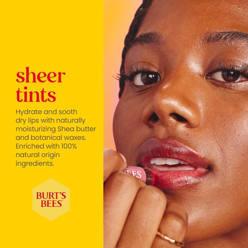 Baume teinté Burt's Bees, formule 2 en 1 longue durée, baume teinté infusé de beurre de karité hydratant pour un fini modulable d'apparence naturelle, Rose, 1 tube