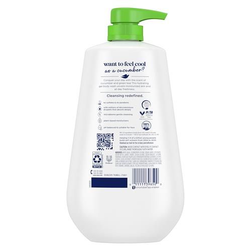 Nettoyant corporel Dove avec pompe, concombre et thé vert, pour une peau douce comme une lotion pendant 24 heures, sans sulfates, sans parabènes, 908 g