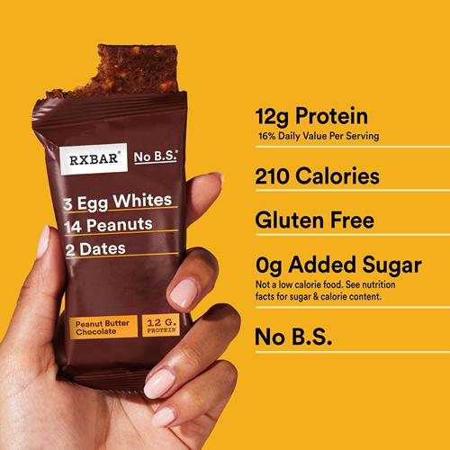 Barres protéinées Rxbar, En-cas protéiné, Barres d'en-cas, Beurre de cacahuète et chocolat, Boîte de 258 g (5 barres)