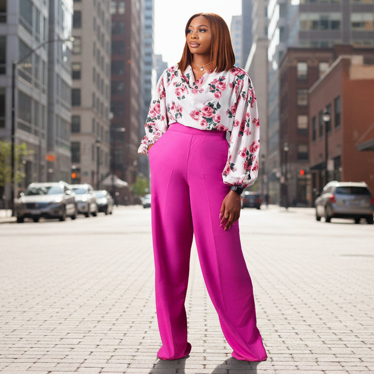 Ensemble Haut Lacé Imprimé Floral & Pantalon Large – 4 Couleurs, S–3XL