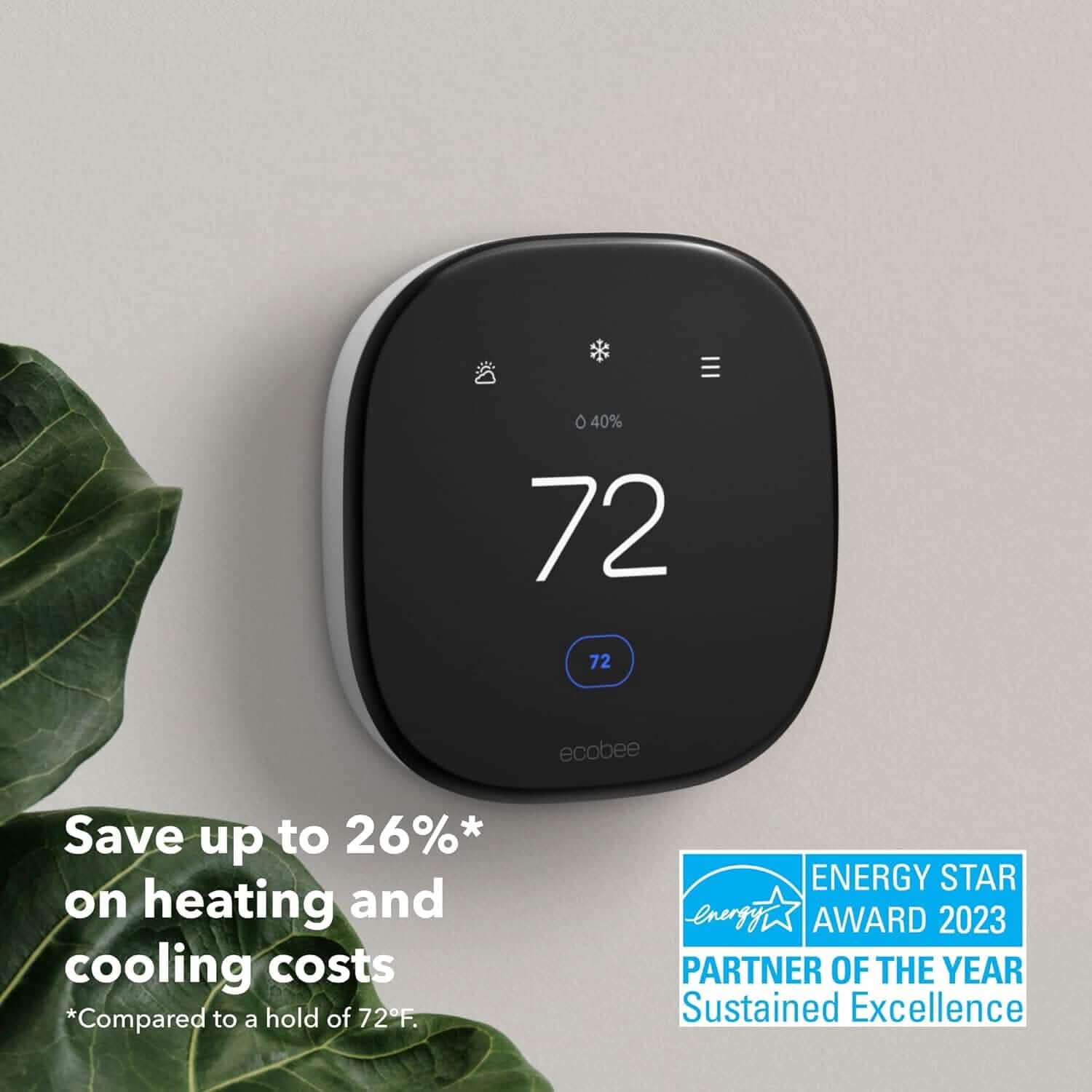 Thermostat intelligent ecobee optimisé - Thermostat Wi-Fi programmable - Fonctionne avec Siri, Alexa, Google Assistant - Certifié Energy Star - Maison intelligente (Reconditionné)