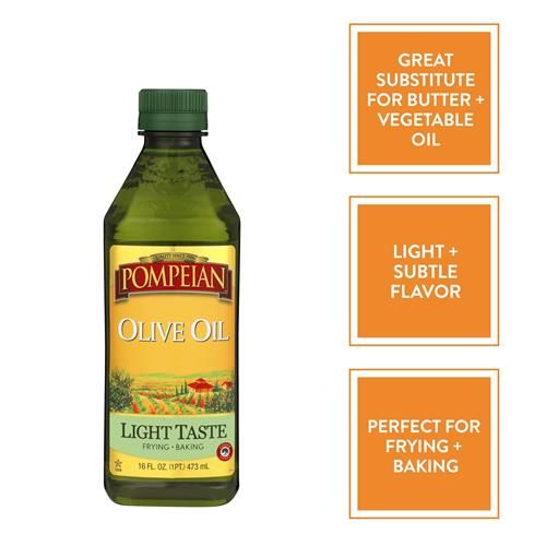 Huile d'olive Pompeian Goût léger, Saveur subtile, Parfaite pour la friture et la cuisson, Naturellement sans gluten, Non-allergène, Sans OGM, 473 ml