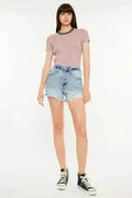 Short en jean délavé Kancan taille haute avec poches