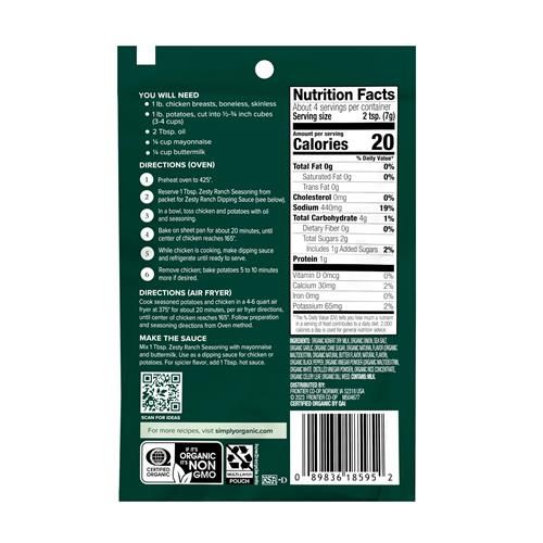 Assaisonnement pour plats en tôle Simply Organic, Ranch relevé, 28 g (lot de 12)