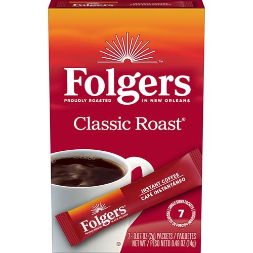 Folgers Classic Roast, café instantané en cristaux, 7 sachets individuels