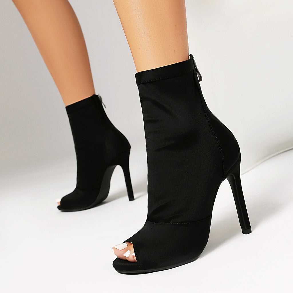 Bottes femme à talons aiguilles et bout ouvert | Bottes à talons hauts à bouche de poisson