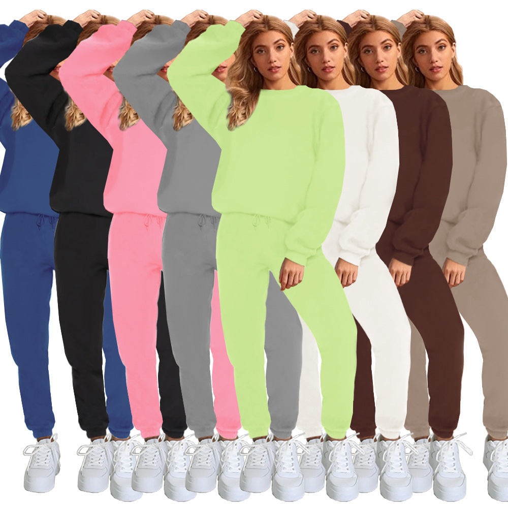 👚 Ensemble pantalon et sweat-shirt uni à col rond pour femme