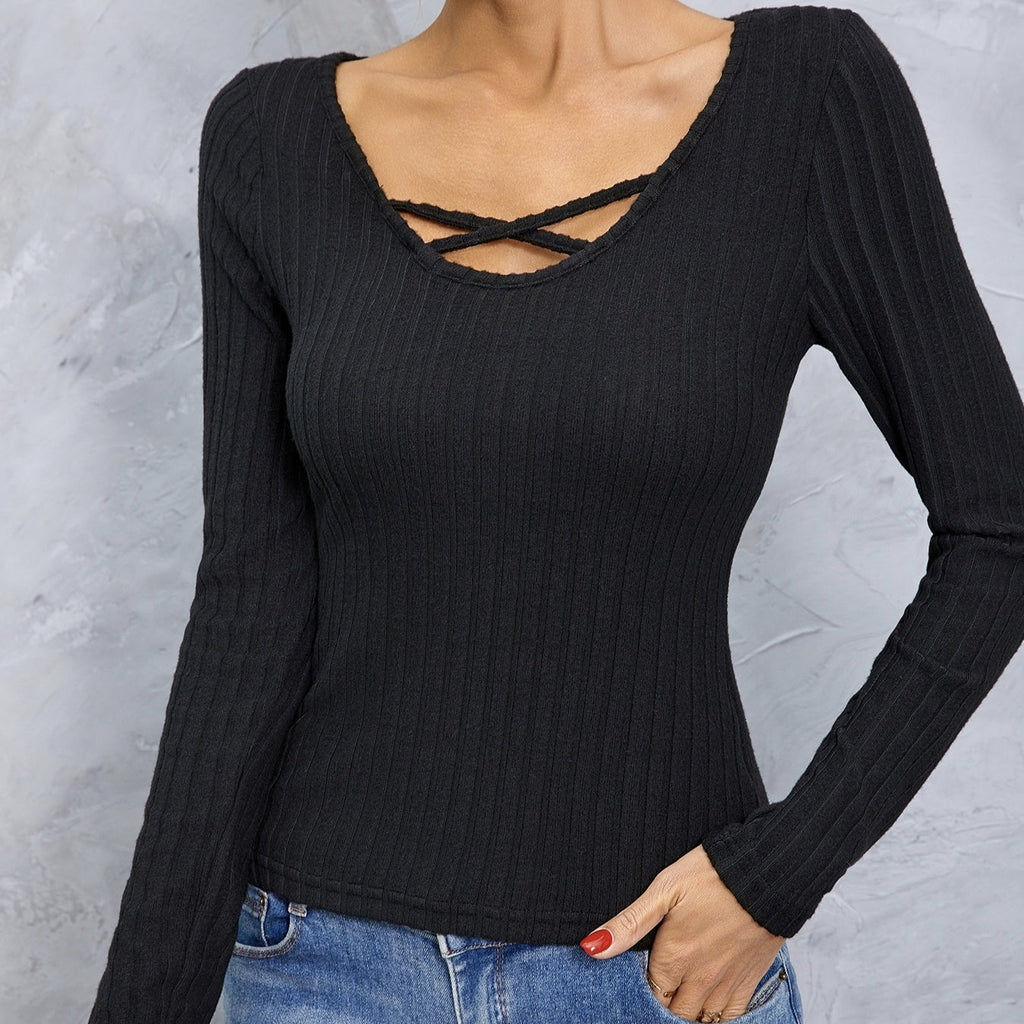 T-shirt slim à manches longues et col croisé