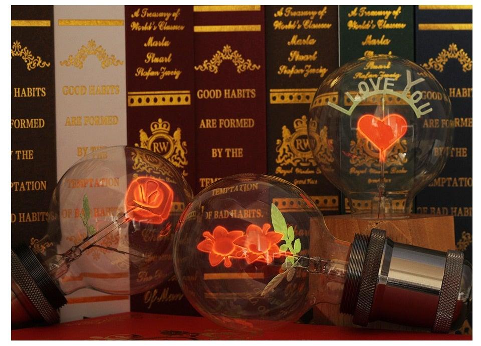 Ampoule Edison Veilleuse d'Intérieur Fleur Rose Vacances Noël Mariage Décor Ampoules Haute Luminosité Blanc Lumière du Jour Ampoules à Filament LED Vintage Pour Décoration de Maison Fête