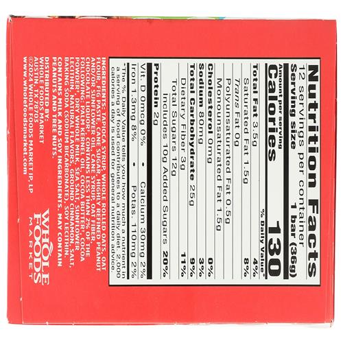 Whole Foods Market, Barres de céréales complètes pépites de chocolat pour enfants, 12 unités, 432 g