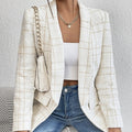 Veste de costume élégante en lin unie pour femme avec fausses poches