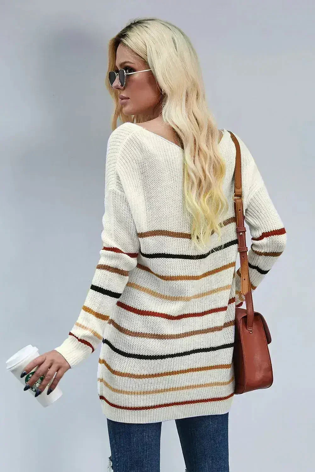 Pull en maille ample à rayures multicolores