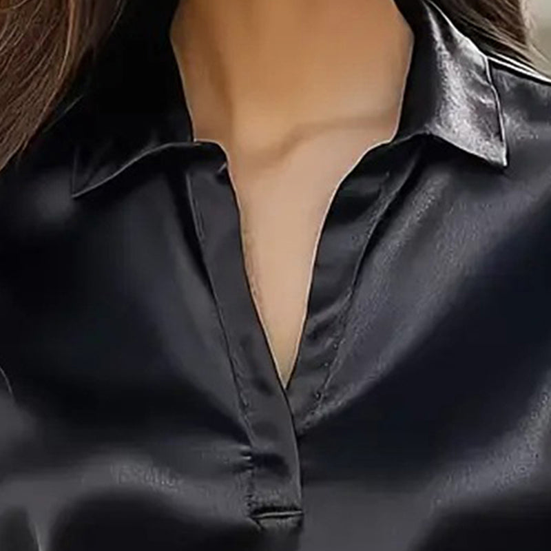Chemisier décontracté à col en V pour femme – Chemise ample à manches longues