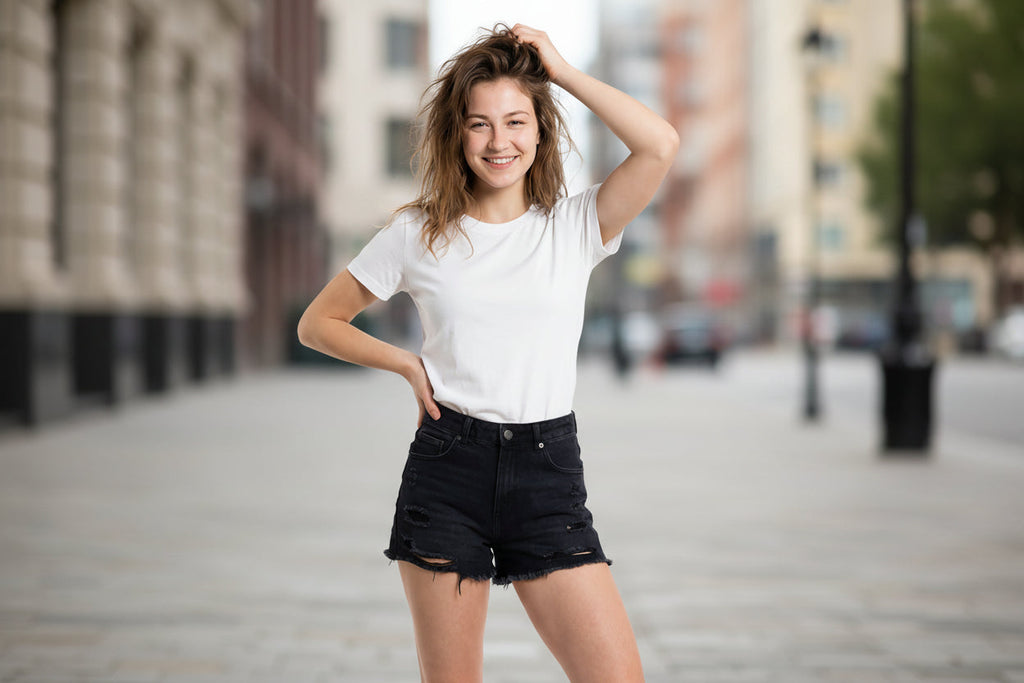 Haut en coton peigné uni coupe ajustée – 3 couleurs, TP–G