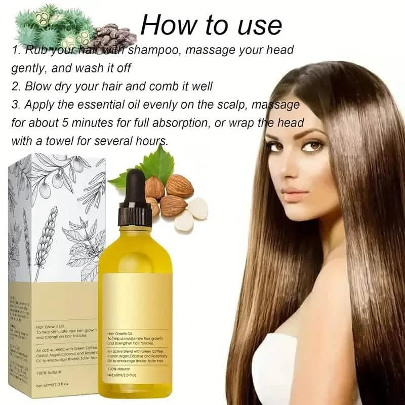 Huile de croissance capillaire et traitement du cuir chevelu à base d'extraits de plantes pour cheveux secs et abîmés