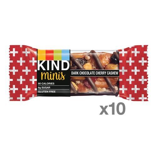 Kind Minis, chocolat noir, cerise et noix de cajou, 198 g (lot de 10)