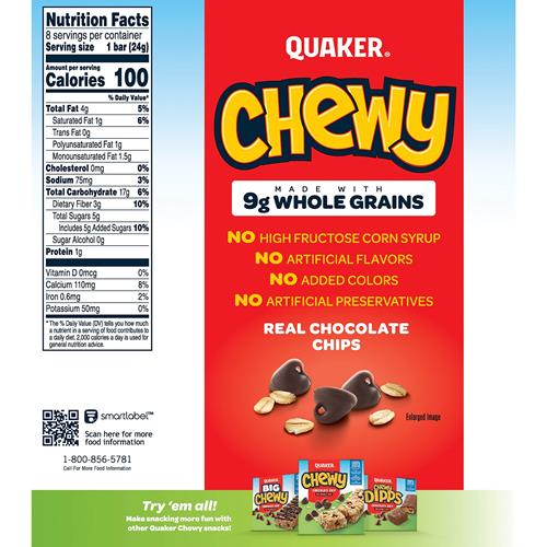 Barres tendres aux brisures de chocolat Quaker Chewy, 24 g, 8 barres