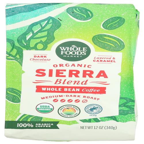Whole Foods Market, Café en grains entiers Sierra Blend biologique, 340 g